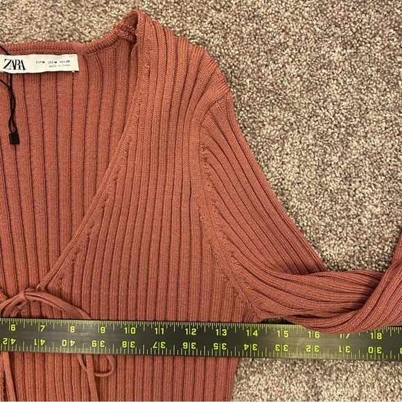 Zara Women's Ribbed Knit Tie Front Long Sleeve Crop Cardigan Sweater Top Size M - Picture 9 of 12